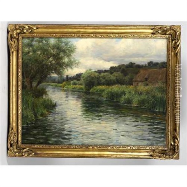 A Quiet River View With A House On The Banks Oil Painting - Louis Aston Knight