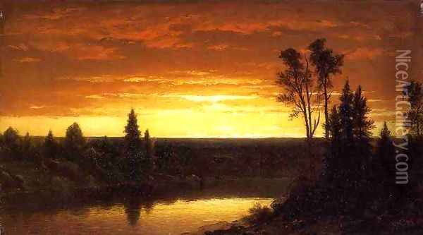 River Sunset View of the Catskills 1883 Oil Painting - John William Casilear