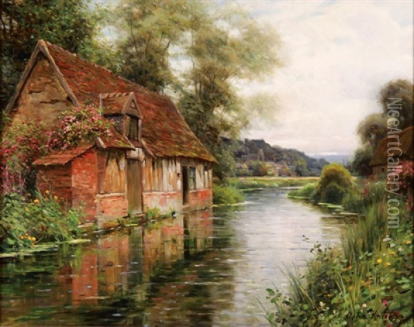 A Riverside Cottage In Spring Oil Painting - Louis Aston Knight