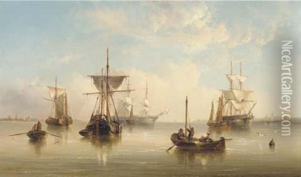 A Peaceful Anchorage On The East Coast Oil Painting - Henry Redmore