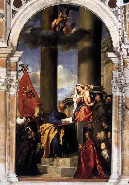 Madonna with Saints and Members of the Pesaro Family 1519-26 Oil Painting - Tiziano Vecellio (Titian)