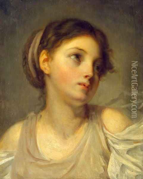 Young Girl in a Lilac Tunic Oil Painting - Jean Baptiste Greuze