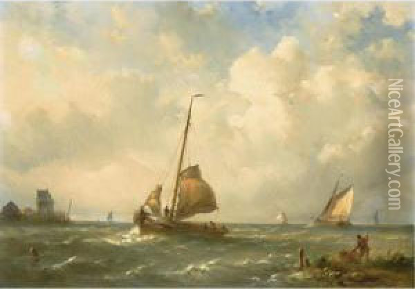 Shipping In A Stiff Breeze Oil Painting - Nicolaas Martinus Wijdoogen