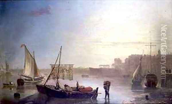 View on the Thames Oil Painting - James M. Burnet