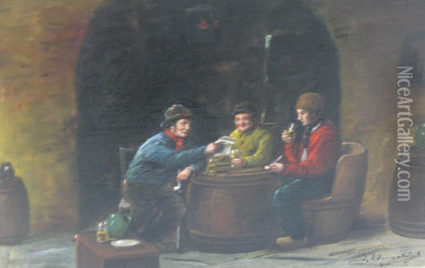 A Game Of Cards In A Tavern Oil Painting - Rudolf Klingsbogl