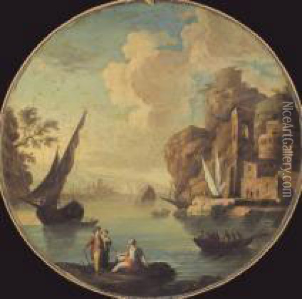 Paesaggio Costiero Con Barche E Figure Oil Painting - Paolo Maria Antoniani