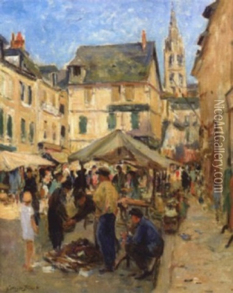Scene De Marche A Caudebec Oil Painting - Georges Jules Ernest Binet