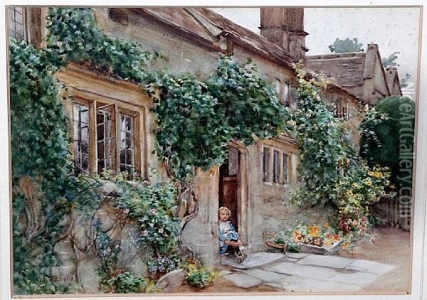 The Old School House, Aston Subedge Oil Painting - George Franck Nicholls