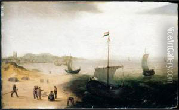 A Coastal Landscape With Fishermen Oil Painting - Cornelis Verbeeck