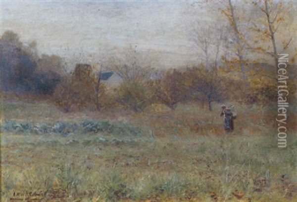 La Prairie, Village De Vetheuil Oil Painting - Jules Ribeaucourt