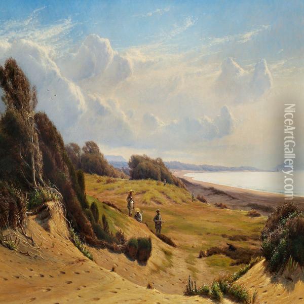 Hunters In The Sand Hills At A Danish Coast Oil Painting - Rudolf Bissen