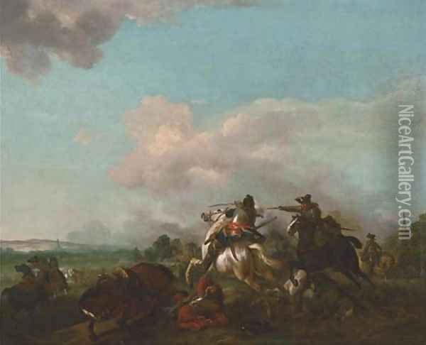 A cavalry skirmish Oil Painting - Jan von Huchtenburgh