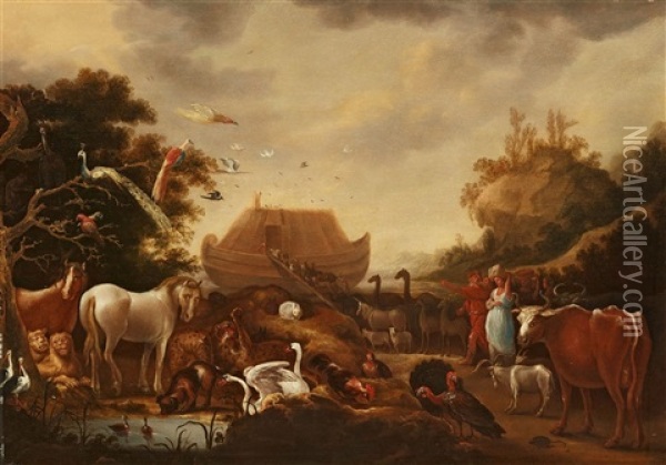 Landscape With Animals And Noah's Ark Oil Painting - Gillis Claesz De Hondecoeter