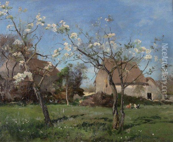 Poiriers En Fleurs, A La Ferte Oil Painting - Emmanuel Lansyer