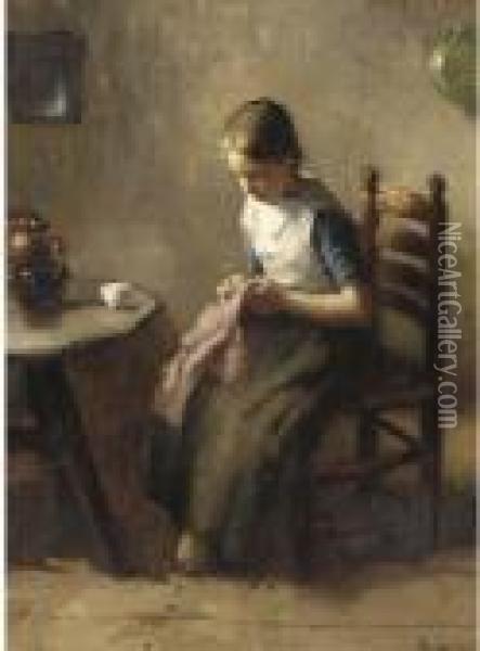 The Young Seamstress Oil Painting - Bernard Johann De Hoog