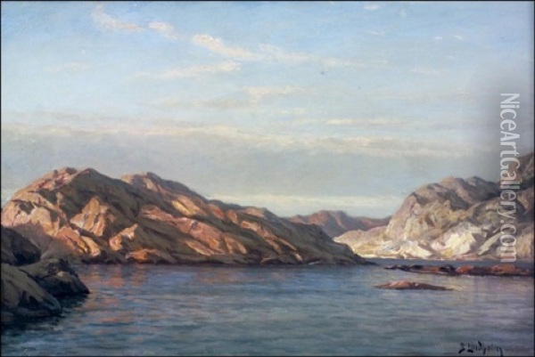 Rantakallioita Ilta-auringossa Oil Painting - Berndt Adolf Lindholm
