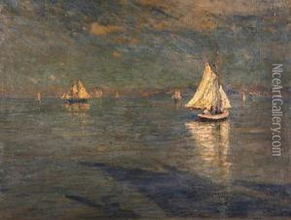 Sailboats In Calm Waters Oil Painting - Richard Langtry Partington