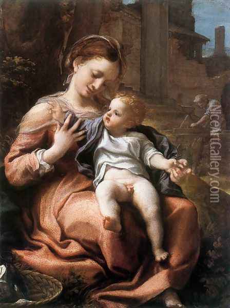 Madonna of the Basket 1524 Oil Painting - Antonio Allegri da Correggio