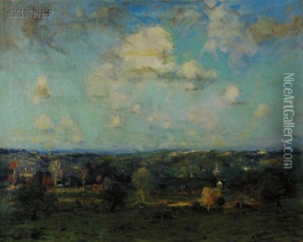 View From The Hilltop/possibly A Milton, Massachusetts Landscape Oil Painting - Arthur C. Goodwin