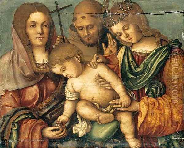 The Christ Child between Sts Catherine, Francis and Elizabeth of Hungary 2 Oil Painting - Francesco Da Cotignola (see Zaganelli, Francesco di Bosio)