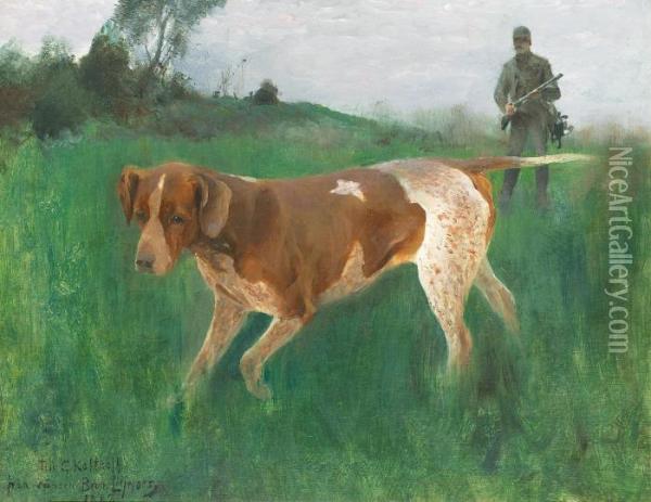 Gustaf Kolthoff Pa Jakt Med Hund Oil Painting - Bruno Andreas Liljefors