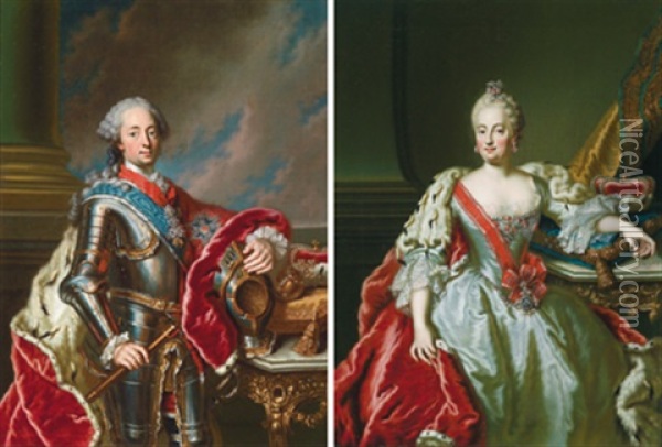 Bildnisse Des Kurfursten Maximilian Iii Joseph Von Bayern(+ Gemahlin Maria Anna Sophia Von Sachsen; Pair) Oil Painting - George de Marees