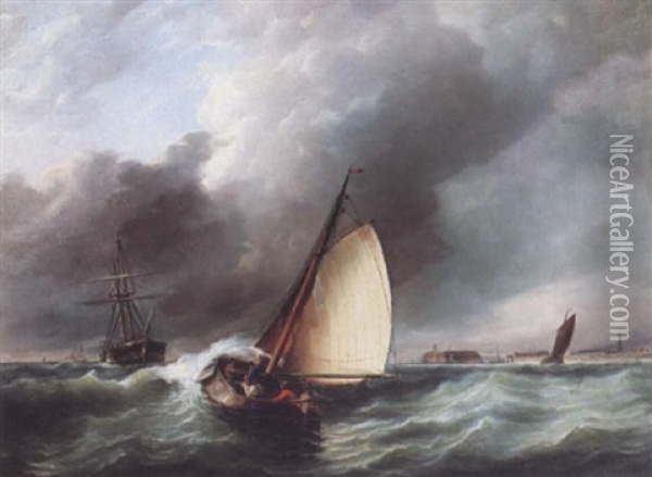 Shipping In A Swell Oil Painting - Johannes Frederick Schuetz