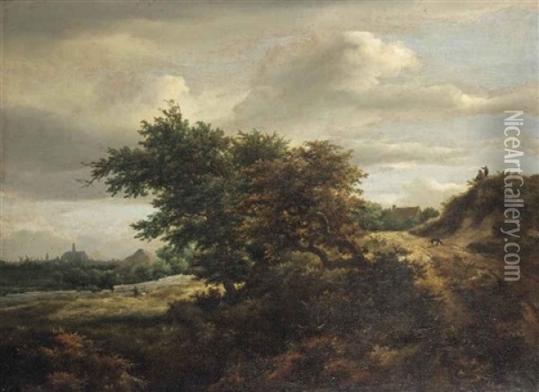 A Path On A Wooded Rise, Haarlem In The Distance Oil Painting - Jacob Van Ruisdael
