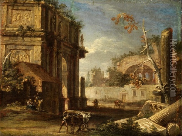 Blick Auf Das Forum Romanum Mit Titusbogen Und Konstantins-basilika Oil Painting - Marco Ricci