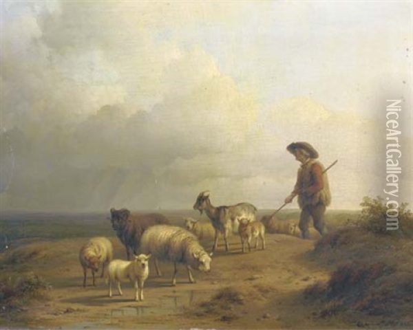 A Shepherd And His Flock Oil Painting - Pieter Plas
