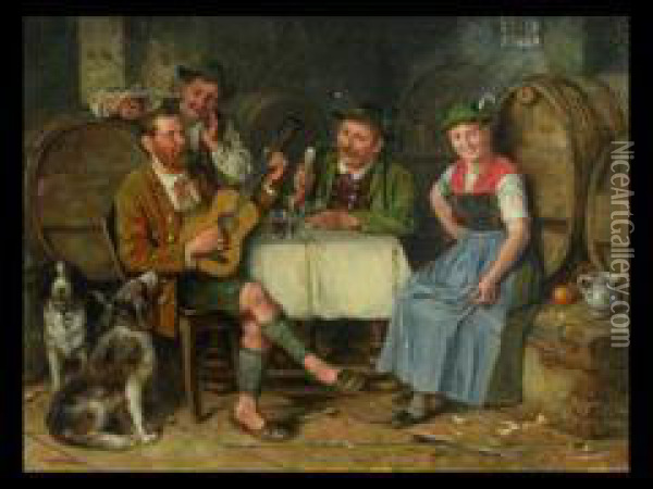 Frohliche Runde Im Weinkeller Oil Painting - Johann Adalbert Heine