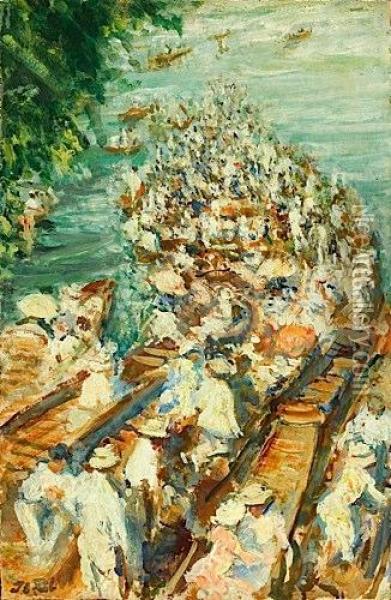Regate A Henley, Vers 1911 Oil Painting - Jacques-Emile Blanche