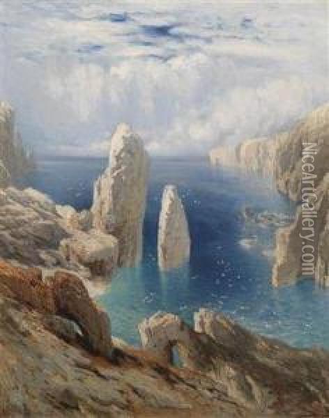 Steep Coastline Oil Painting - August Schaeffer von Wienwald