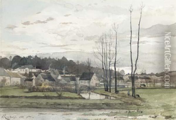 La Village De Saint Prive Oil Painting - Henri-Joseph Harpignies