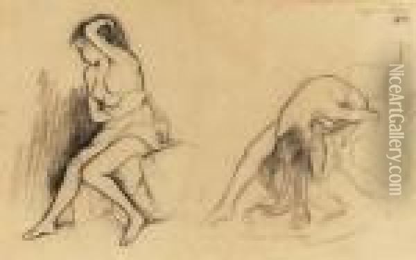 Deux Femmes Deshabillant (recto); And Une Femme Nue (verso) Oil Painting - Suzanne Valadon