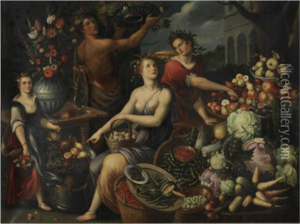 An Allegory With Bacchus And Ceres Oil Painting - Jean Baptiste de Saive