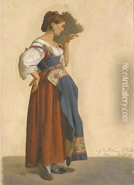An Italian woman in local costume in profile to the right Oil Painting - Theodor Leopold Weller