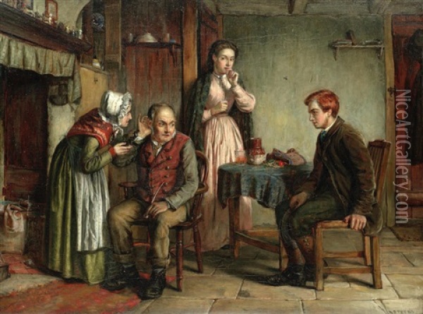 A Little Hard Of Hearing Oil Painting - Arthur Stocks
