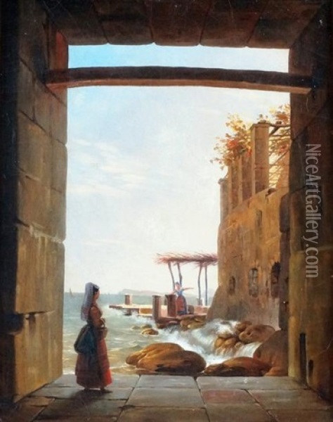 Les Deux Italiennes Oil Painting - Eugene-Charles-Francois Guerard
