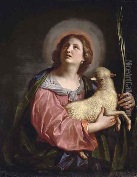 Saint Agnes Oil Painting - Giovanni Francesco Barbieri