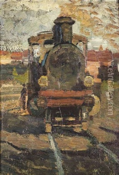 Tenderlokomotive Oil Painting - Hermann Pleuer