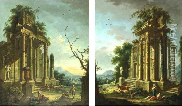 Architectural Capriccios: A Pair Oil Painting - Giovanni Battista Piranesi
