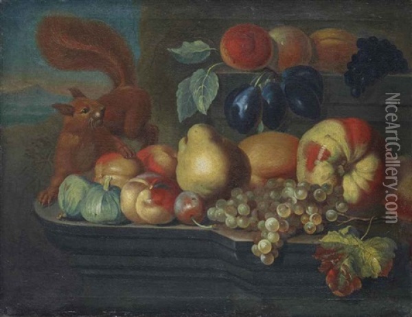 Stillleben, Verschiedene Fruchte Und Ein Eichhornchen Oil Painting - Anton Graff