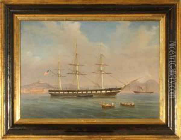 An American Ship In The Bay Of Naples Oil Painting - de Simone Tommaso