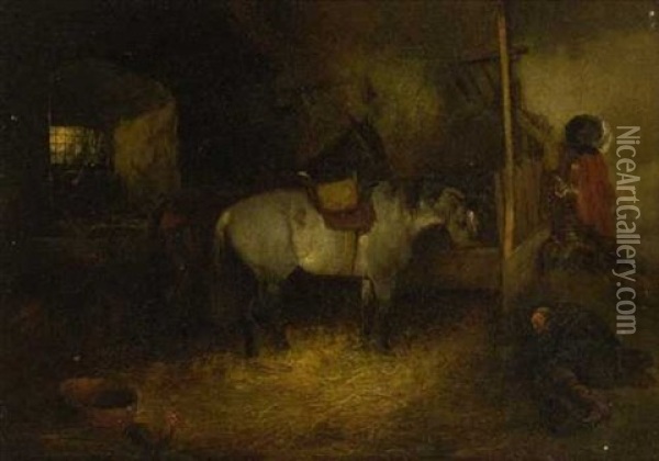 Im Pferdestall Oil Painting - Wilhelm Von Diez