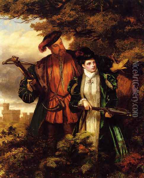 Henry VIII and Anne Boleyn Deer Shooting In Windsor Forest Oil Painting - William Powell Frith