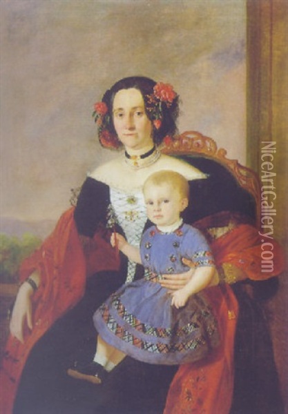 Portrait Einer Adeligen Dame Mit Kleinkind Oil Painting - Johann Nepomuk Mayer
