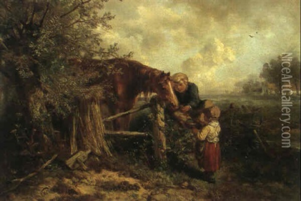 Weidenlandschaft Mit Pferd Und Kindern Im Zeeland Oil Painting - Mari ten Kate
