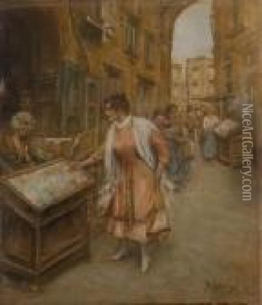 Il Mercato Oil Painting - Vincenzo Migliaro