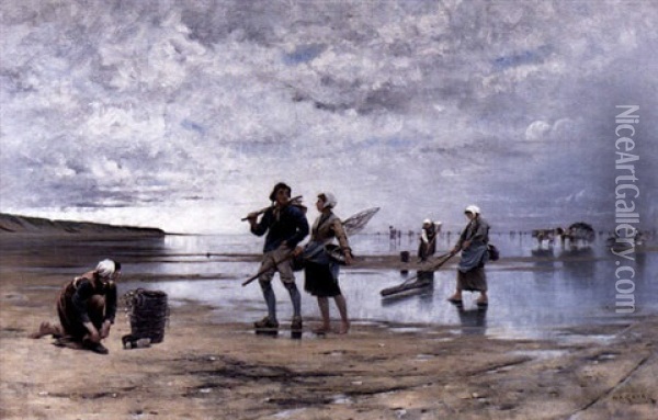 Fiskare I Normandie Oil Painting - August Vilhelm Nikolaus Hagborg